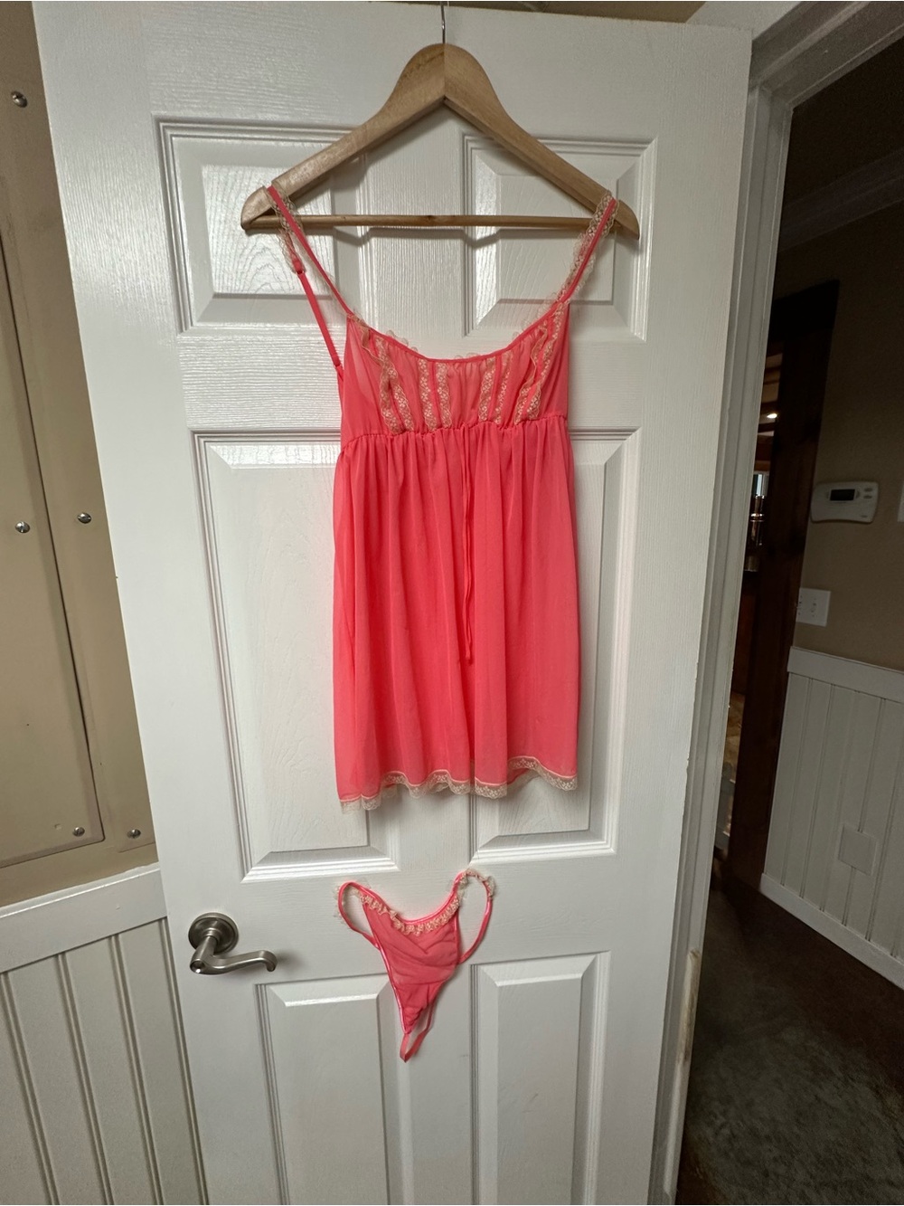 Victoria's Secret Coral Lace-Trim Babydoll Set